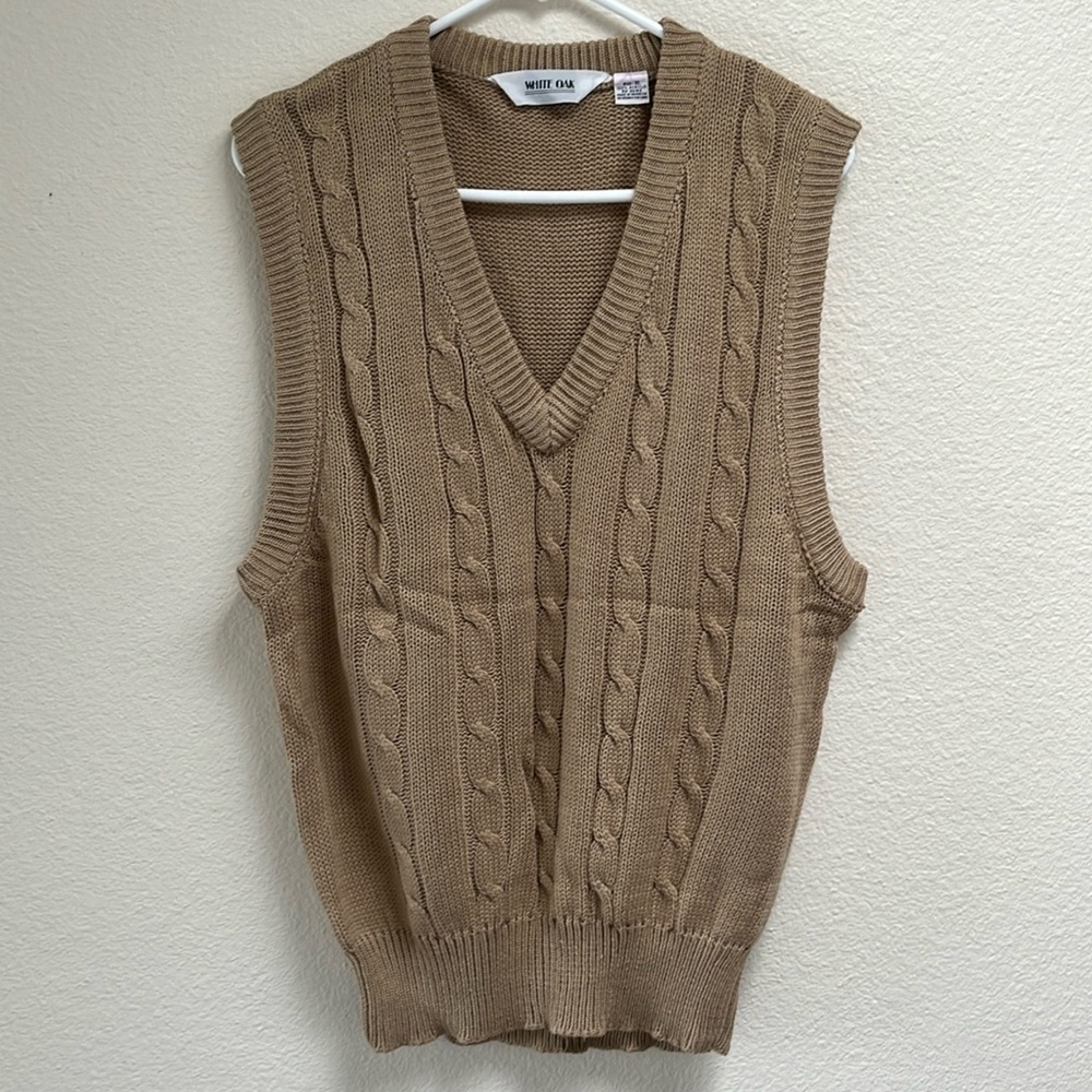 White Oak 1980’s Vintage Tan Beige Chunky Knit Sweater Vest, Size XL Acrylic